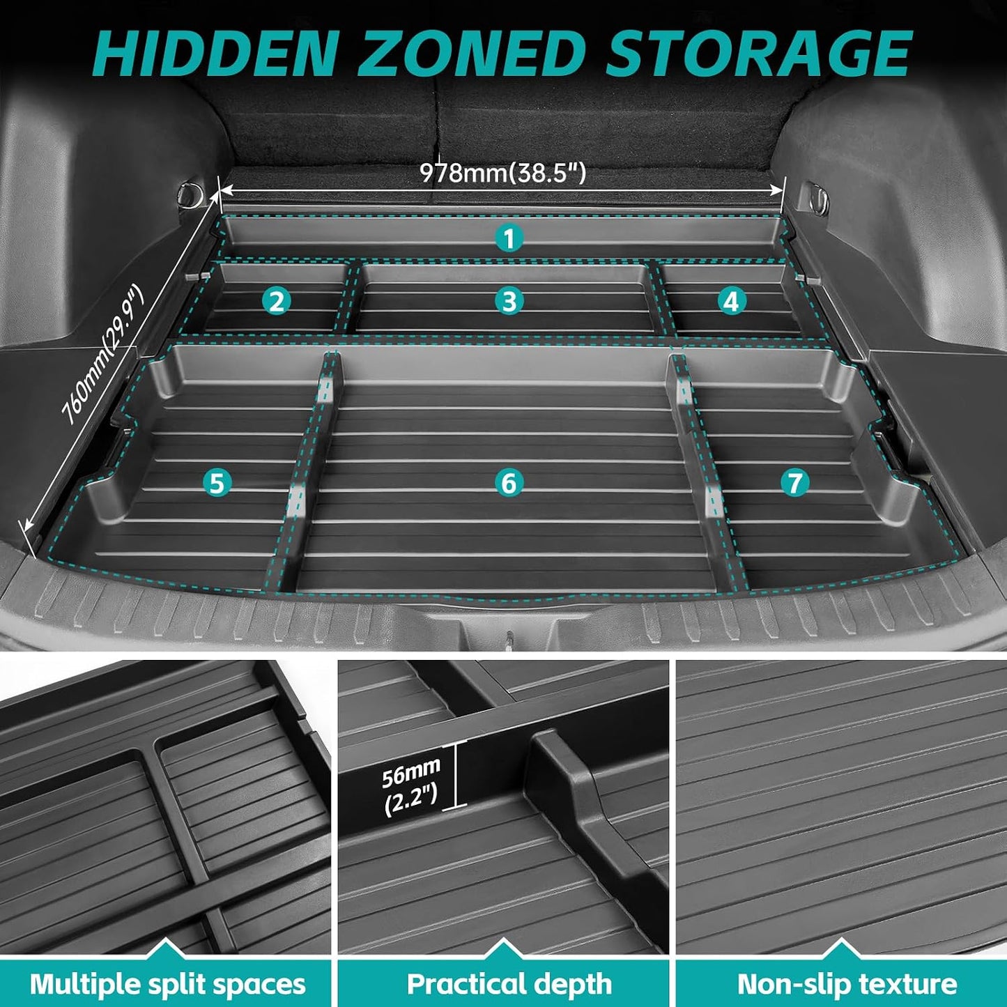 Hidden Trunk Organizer Tray Compatible with 2019-2025 Toyota RAV4 LE XLE XSE Hybrid (Not Prime), Hidden Toolbox Storage Box Fit for RAV4 Trunk Cargo Divider Accessories