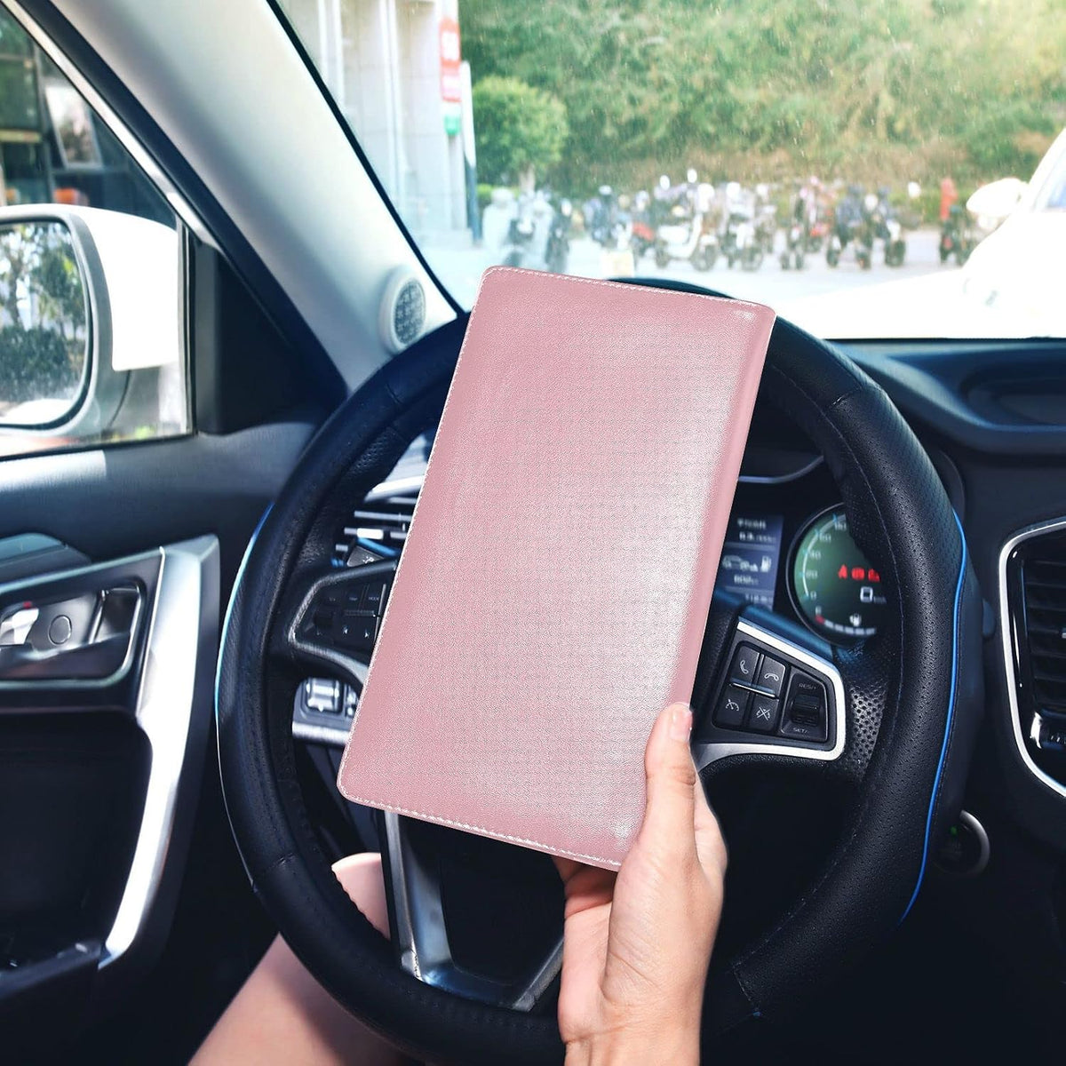 Custom Car Registration and Insurance Card Holder Personalized Leather Glove Box Organize Men Women Wallet Accessories Case for Cards, Essential Document Driver License Pink