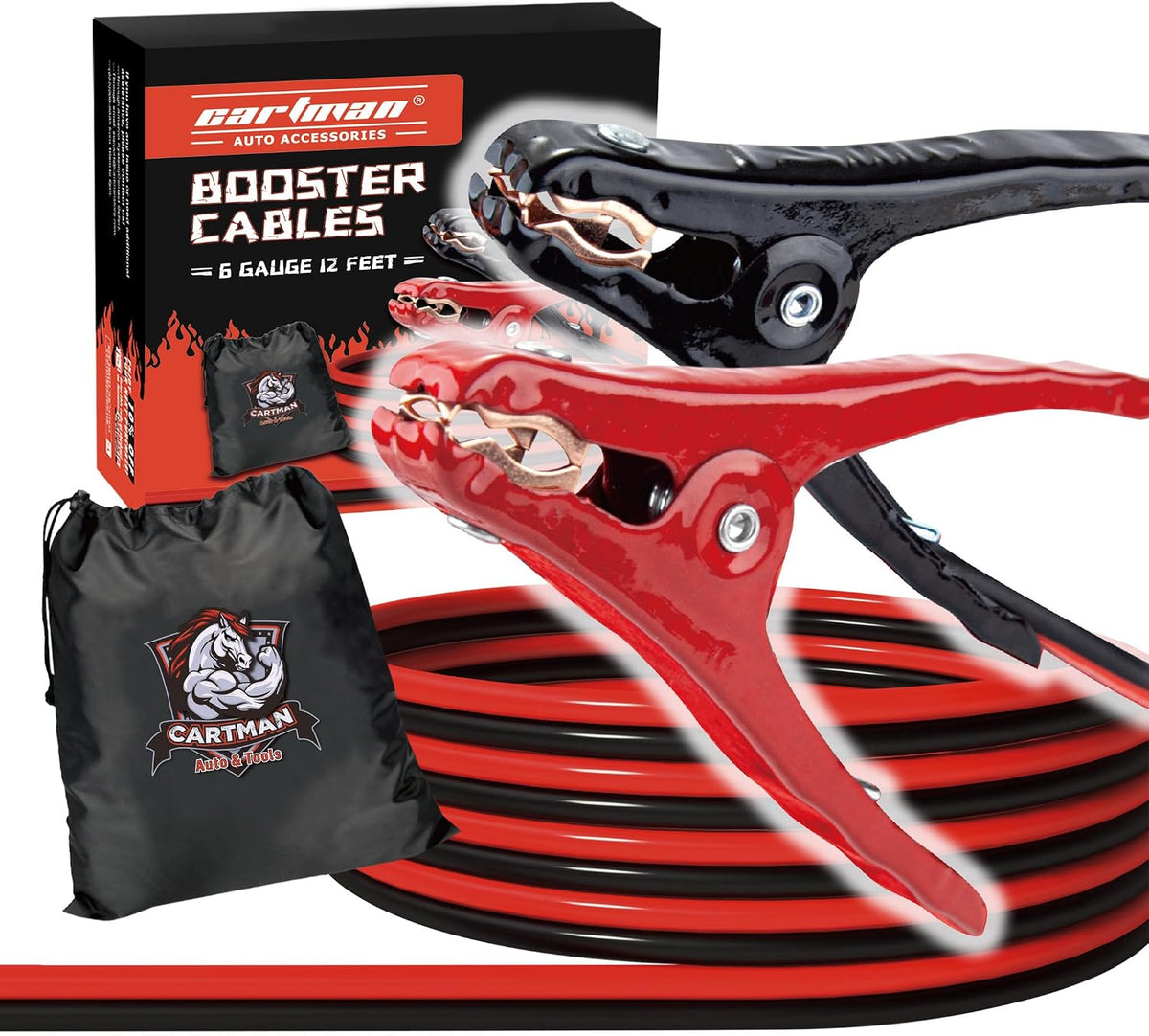 Cartman 10 Gauge 12 ft Jumper Cables for Compact Cars with Carry Bag