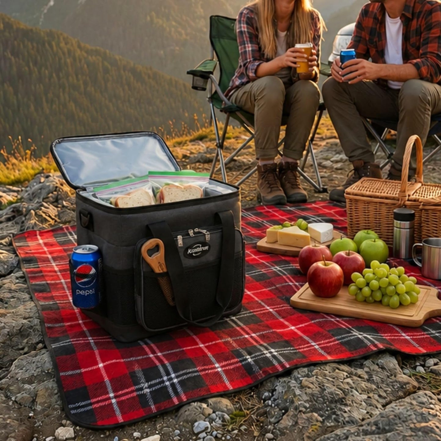 Koolatron Electric Portable Cooler Plug in 12V Car Cooler Bag, 14 qt (13 L) Black/Gray Soft-Sided No Ice Thermo Electric Portable Fridge for Camping, Adjustable Shoulder StrapTravel Road Trips.