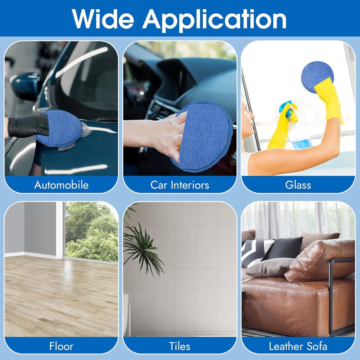 10 Pack Wax Applicator Pads, Microfiber Applicator Pad with Finger Pocket, Foam Car Wax Applicator Pad for Car Cleaning and Polishing (Blue)