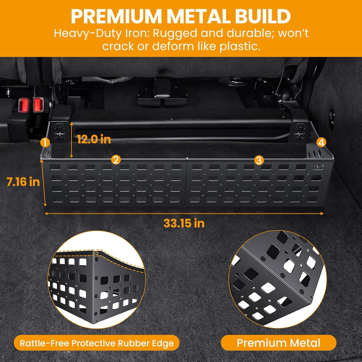 Underseat Storage Molle Panel: Fit for F150 (2015-2026) & F250 F350 SuperDuty (2017-2026) Crew Cab - Heavy Duty Steel Alloy Under Seat Organizer 150 lbs Capacity Fits Seat Mats - No-Drill