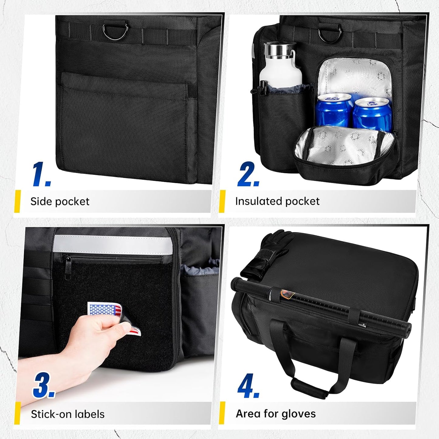 Patrol Bag Law Enforcement, Extra Large Police Gear Bag for Car Front Seat Organizer with a MOLLE Pouch & 15.6In Laptop Layer, Multiple Compartments Police Duty Bags Fit Passenger Seat, Pure Black