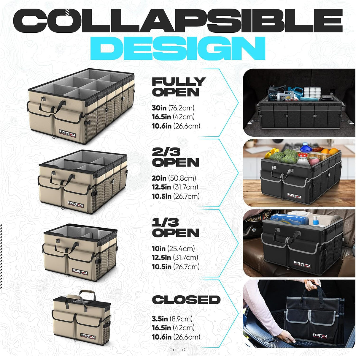 FORTEM Trunk Organizer - Foldable Car Organizer with Cooler for SUV, Trucks