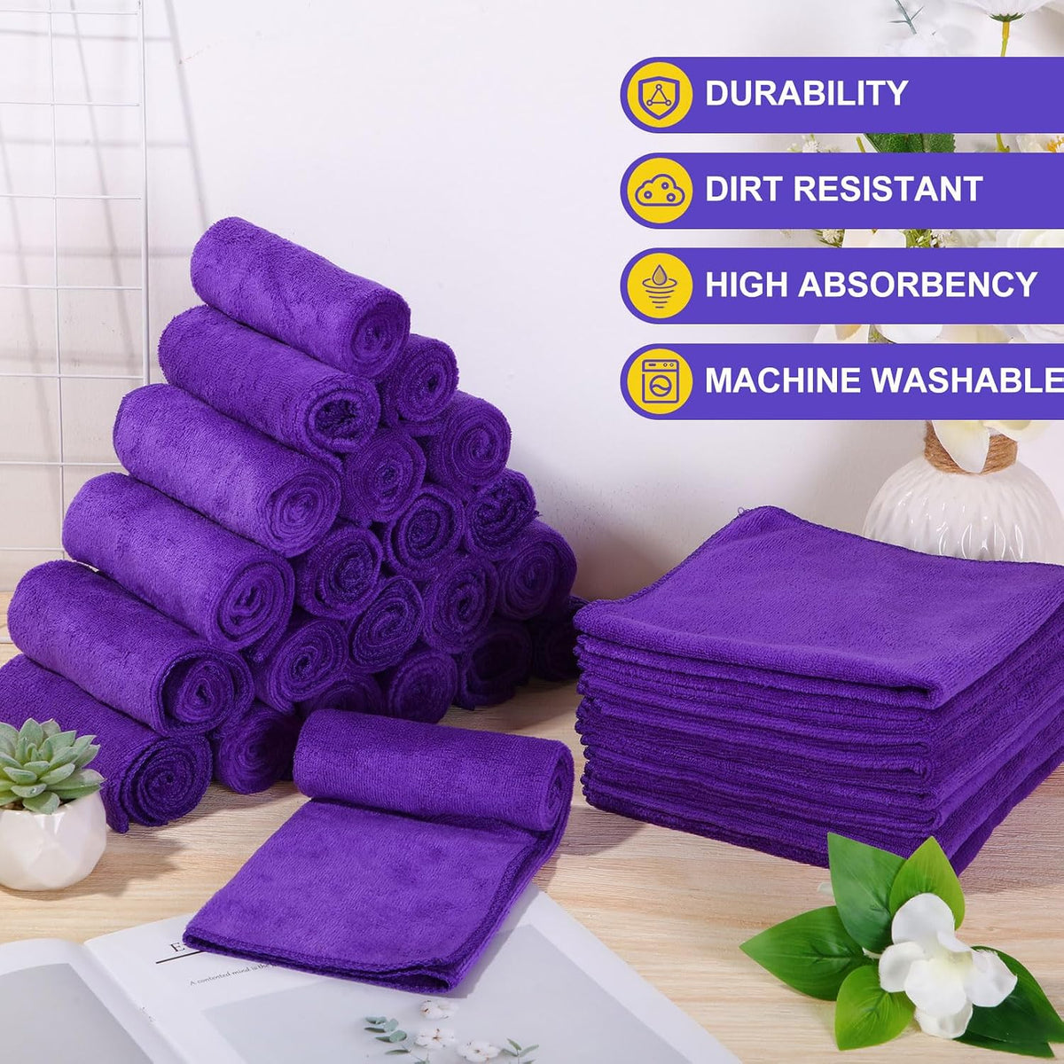 Nuenen Car Microfiber Clean Cloths, Purple, 16 x 16 Inch, 120 Pcs