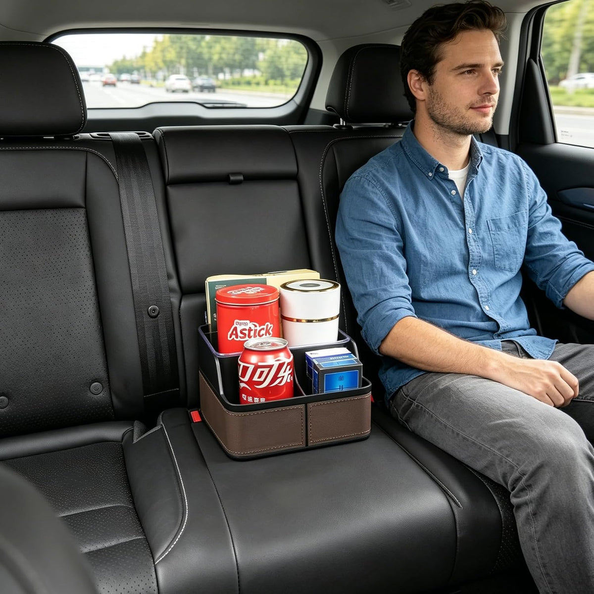 Car Seat Organizer with Compartments,Small Caddy for Car Brown