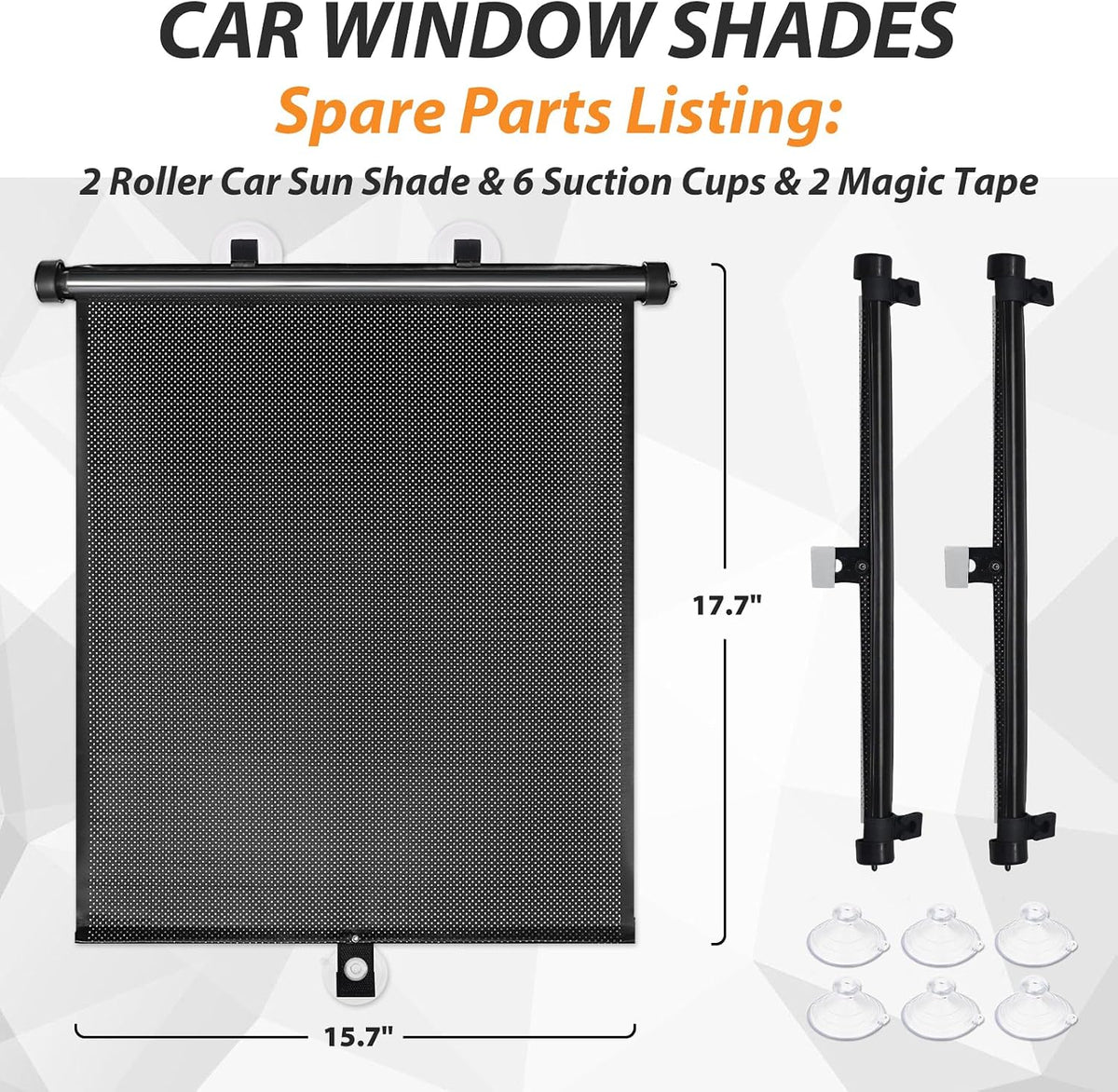 BOGI Car Window Shades for Side Windows, 2 Pack Retractable Sun Shades for Blocks Heat and UV Rays Glare Protection Breathable Roller Car Window Shade for Baby, Kids, Pets, Passengers