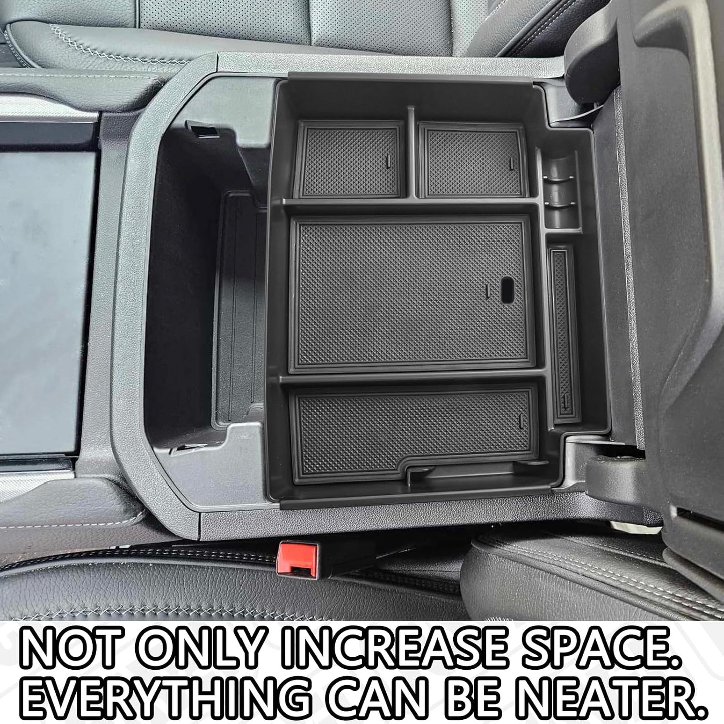 HGWEI Power Sliding Center Console Organizer Compatible with 2021-2026 GMC Yukon Chevy Tahoe Suburban Interior Accessories, Armrest Storage Box Insert Tray (Not for Console with Charging Socket) Black