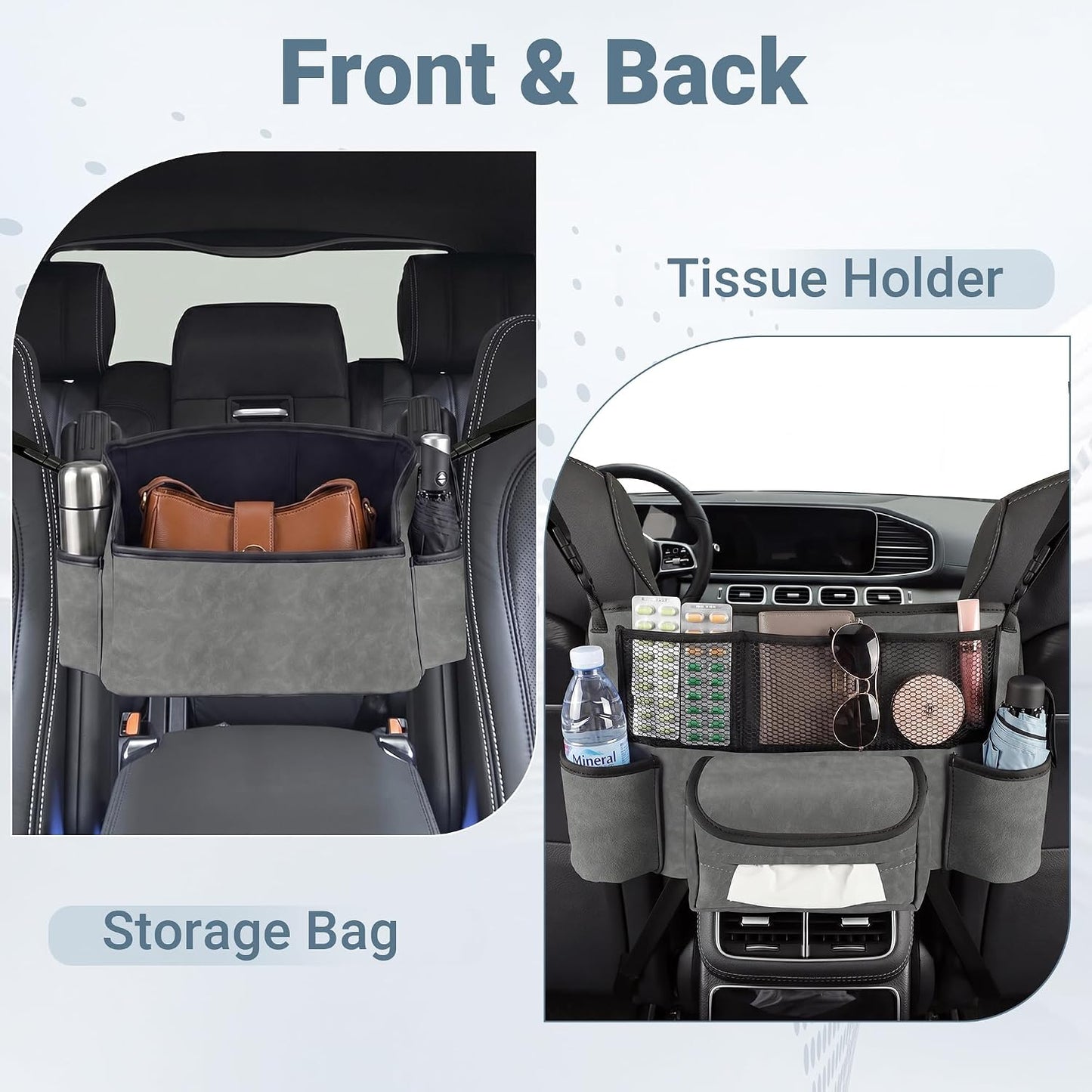 Car Seat Gap Organizer, Premium Faux Suede Leather Seat Gap Filler, Universal Front Seat Console Side Storage Box, Multifunctional Car Organizer for Phone, Wallet, Keys, Tissues and Documents