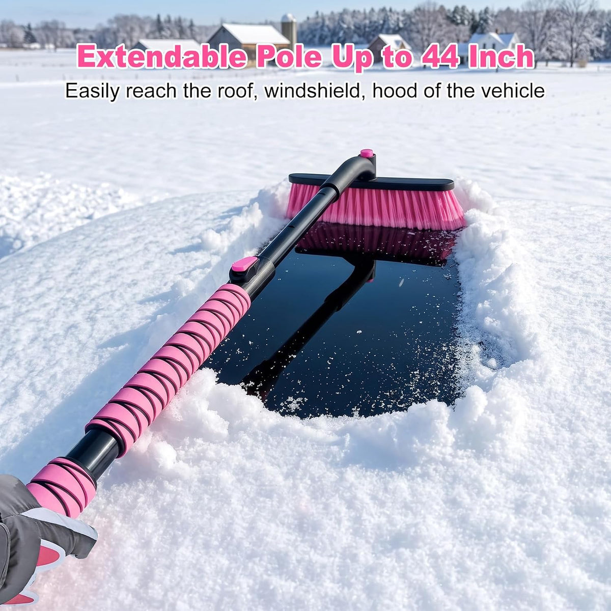 44 Inch Extendable Snow Brush for Car, Ice Scraper with Brush