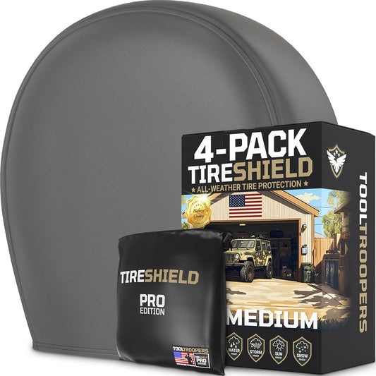 TIRESHIELD PRO Tire Covers Set of 4 - Heavy Duty All-Weather UV-Resistant Wheel Covers w/StormLock-System - Year-Round Protection for Your RV, Camper, Truck, Car & Trailer Tires w/ 26-28.75" Diameter