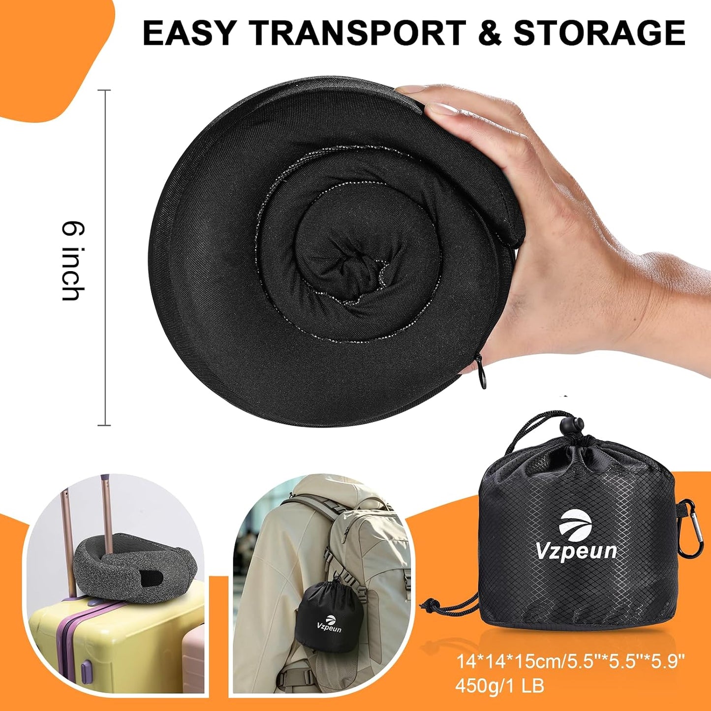Travel Pillow - Hooded Neck Pillow Airplane Memory Foam Filling for Plane, Office, Cars Sleeping, Road Trip, Long Flights, Airplane Travel Essentials, Includes Eye Mask & Earplugs (Black)