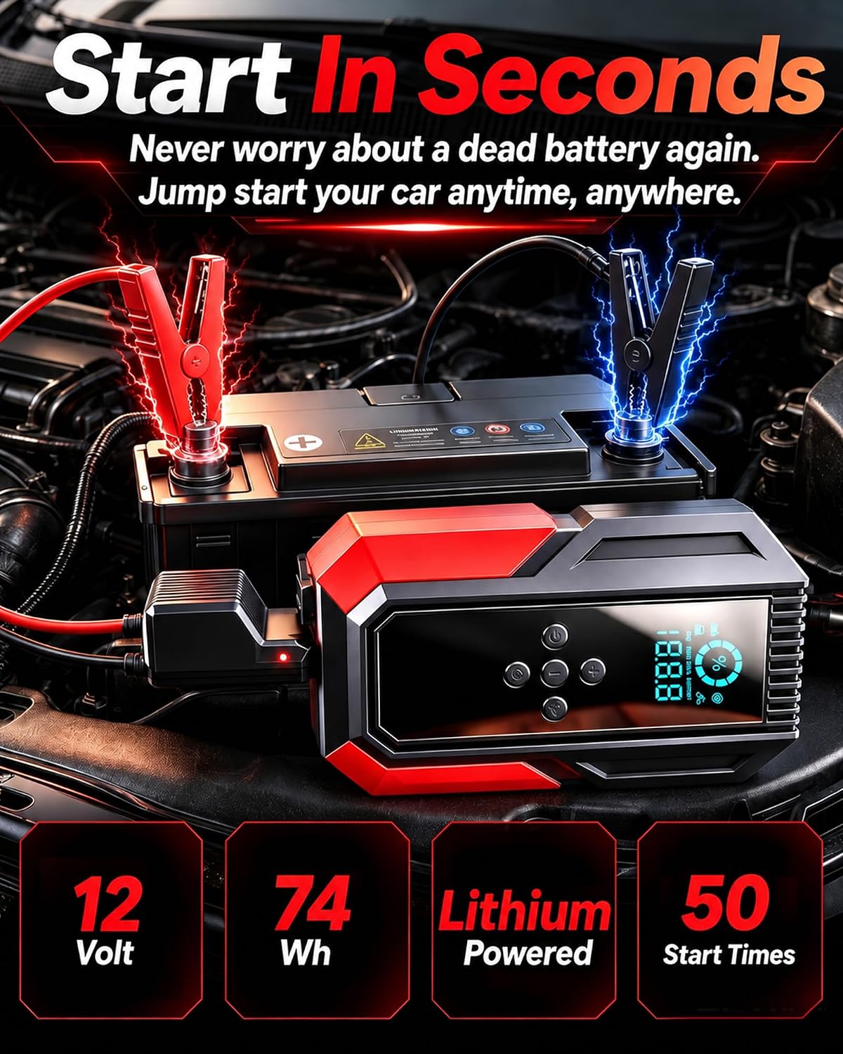 All-in-One Jump Starter with Air Compressor, 10000mAh Car Emergency Kit