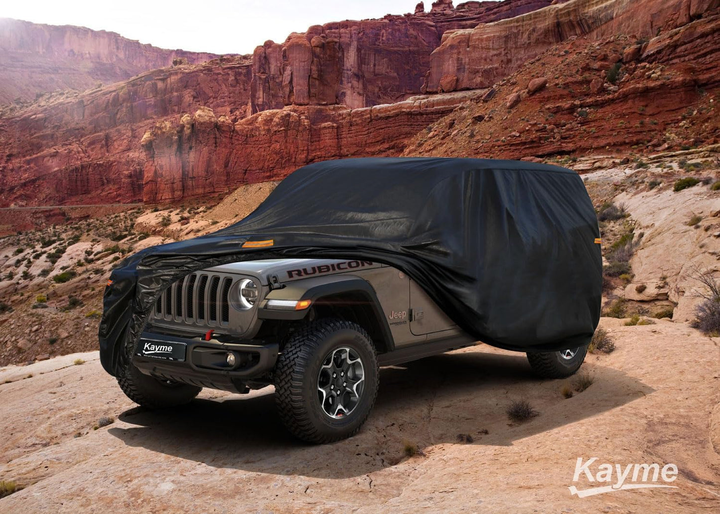 Kayme 7 Layers Car Cover Custom Fit for Jeep Wrangler 4 Dr/Unlimited 4 Door JK JL, Waterproof All Weather for Automobiles, Outdoor Full Cover Rain Sun UV Protection.Black