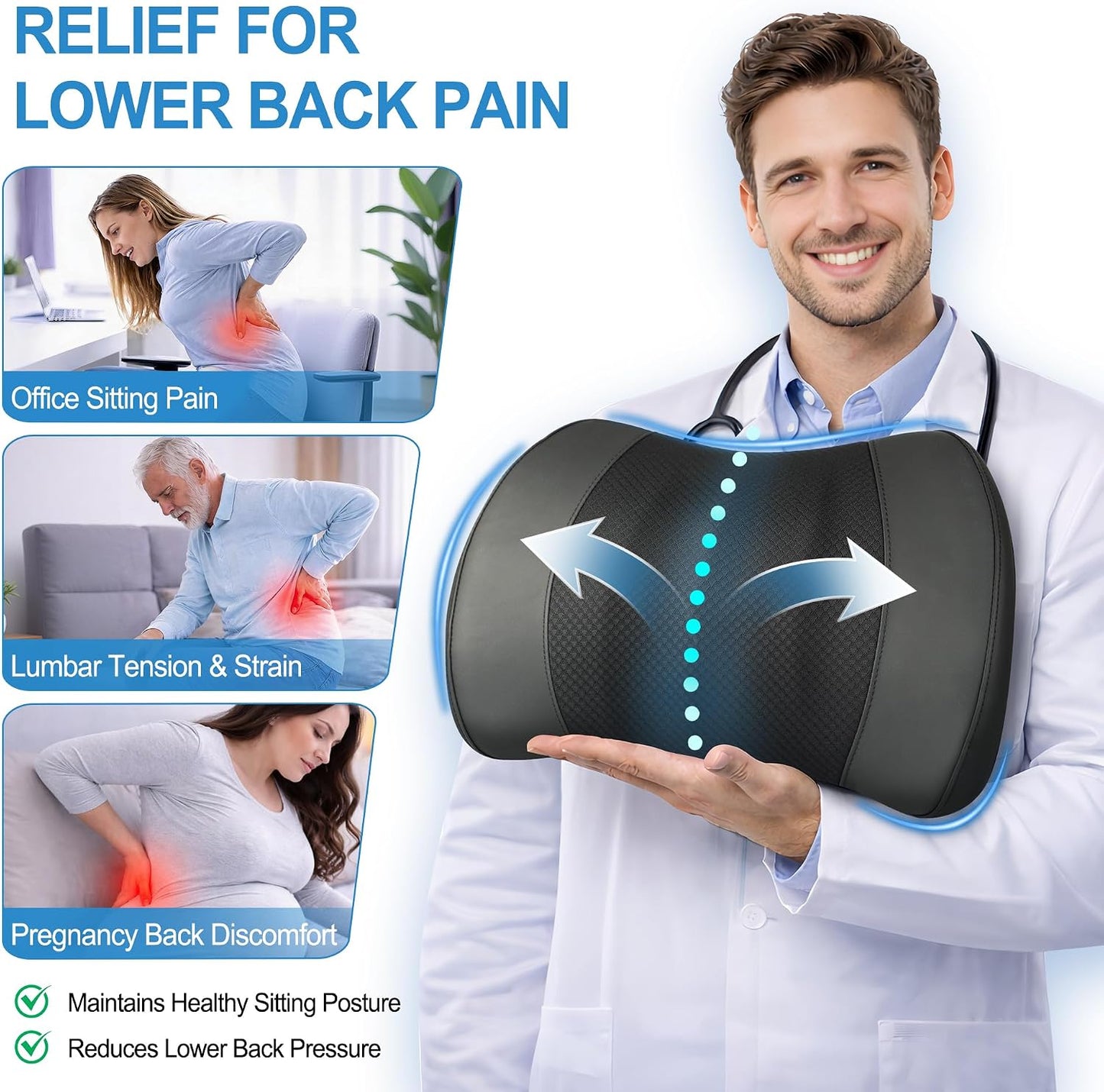 Lofty Aim Lumbar Support Pillow for Car, Car Seat Back Support for Driving | Memory Foam Car Lumbar Support for Driving Seat, Car Back Cushion, Adjustable Straps, Lower Back Pillow, Office Chairs, Black