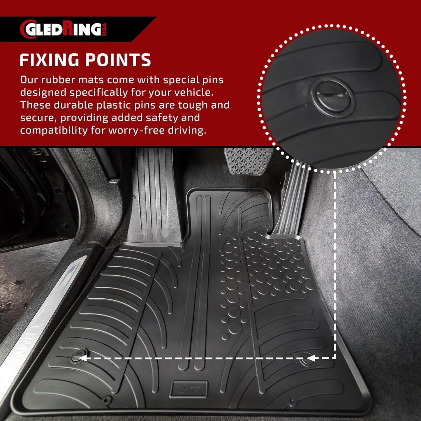 Gledring USA Custom Fit All-Weather Rubber Floor Mats Intended for Smart Fortwo (453) 2014-2019, No Trimming Required, Tailored Custom Fit, Protects from Rain, Mud, & Snow.