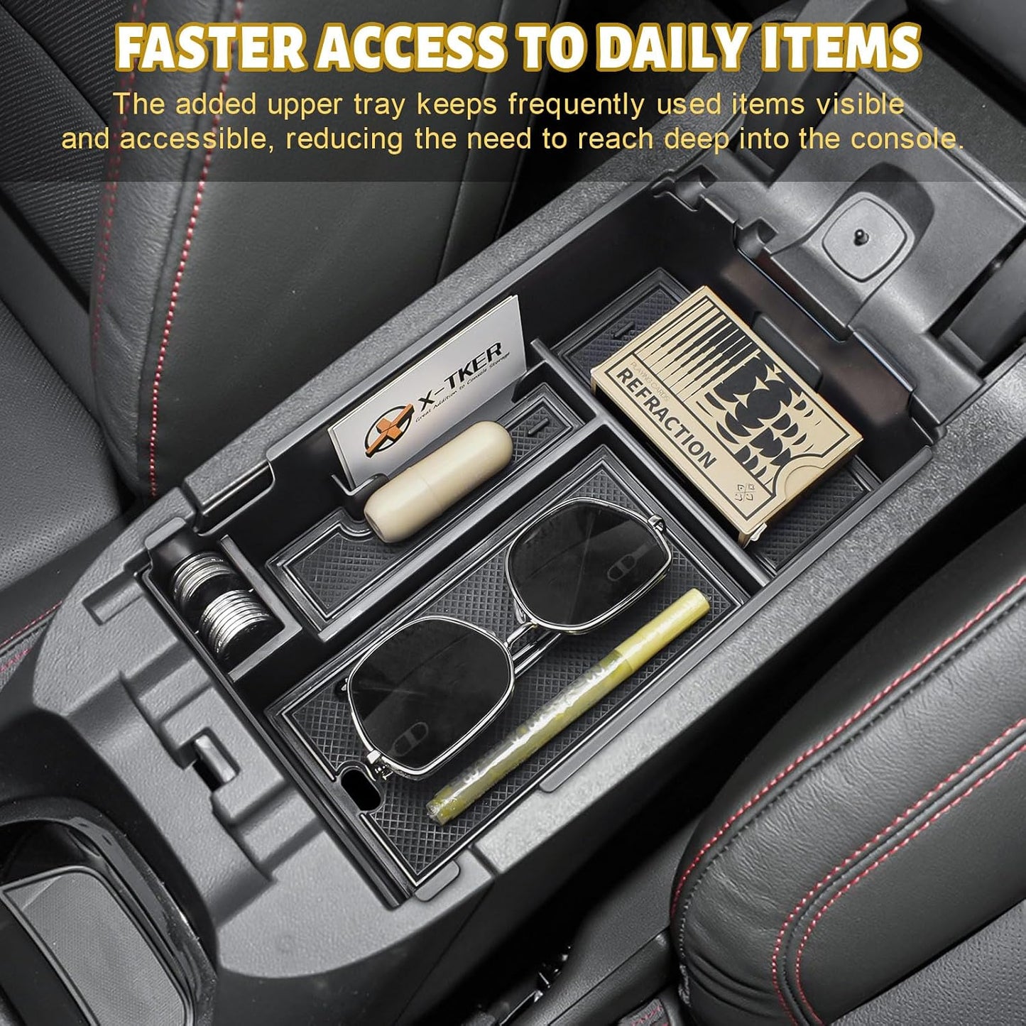 Center Console Organizer Tray for 2018-2024 Chevy Equinox Accessories | Middle Armrest Storage Box, Multi-compartment Design, Quick Access to Daily Essentials, NOT For 2025 2026 Models