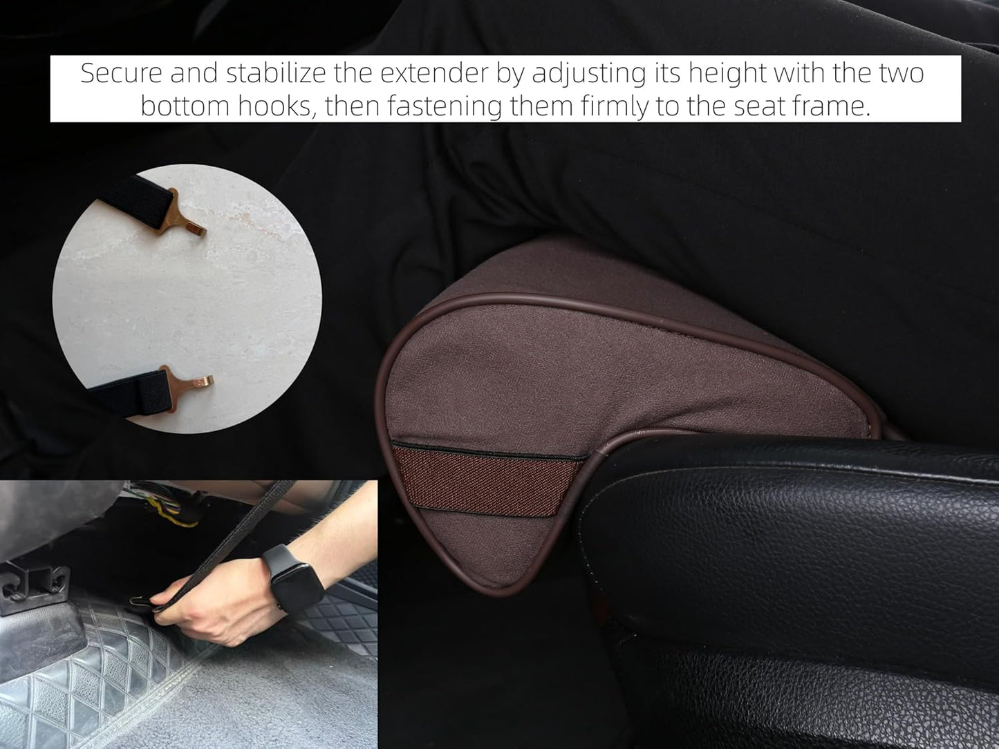 JUPENG Car Seat Leg Extender Cushion, Memory Foam Under Thigh Leg Support Pillow with Strap, Non-Slip Base & Removable Washable Cover for Driver Seat and Office Chair, Universal Comfort Pad (Beige)