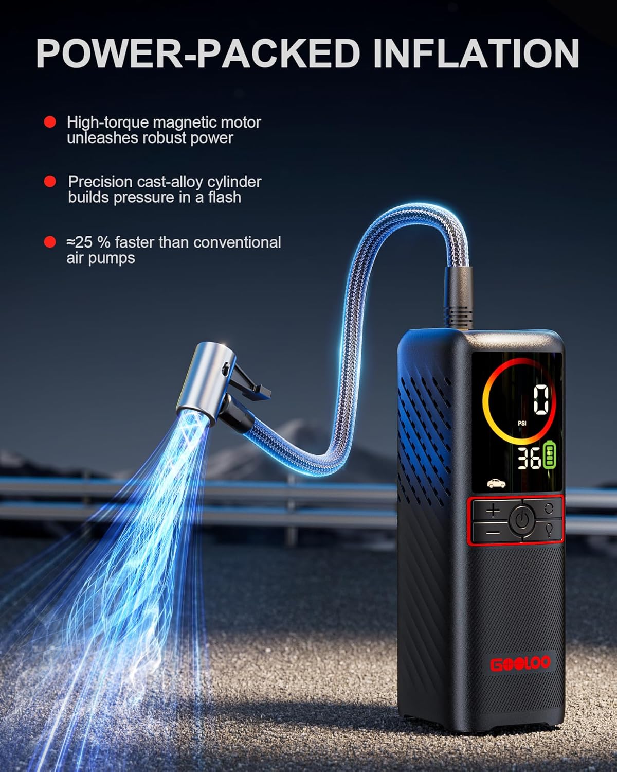 GOOLOO GT160 Tire Inflator Portable Air Compressor (160PSI & 7500mAh)