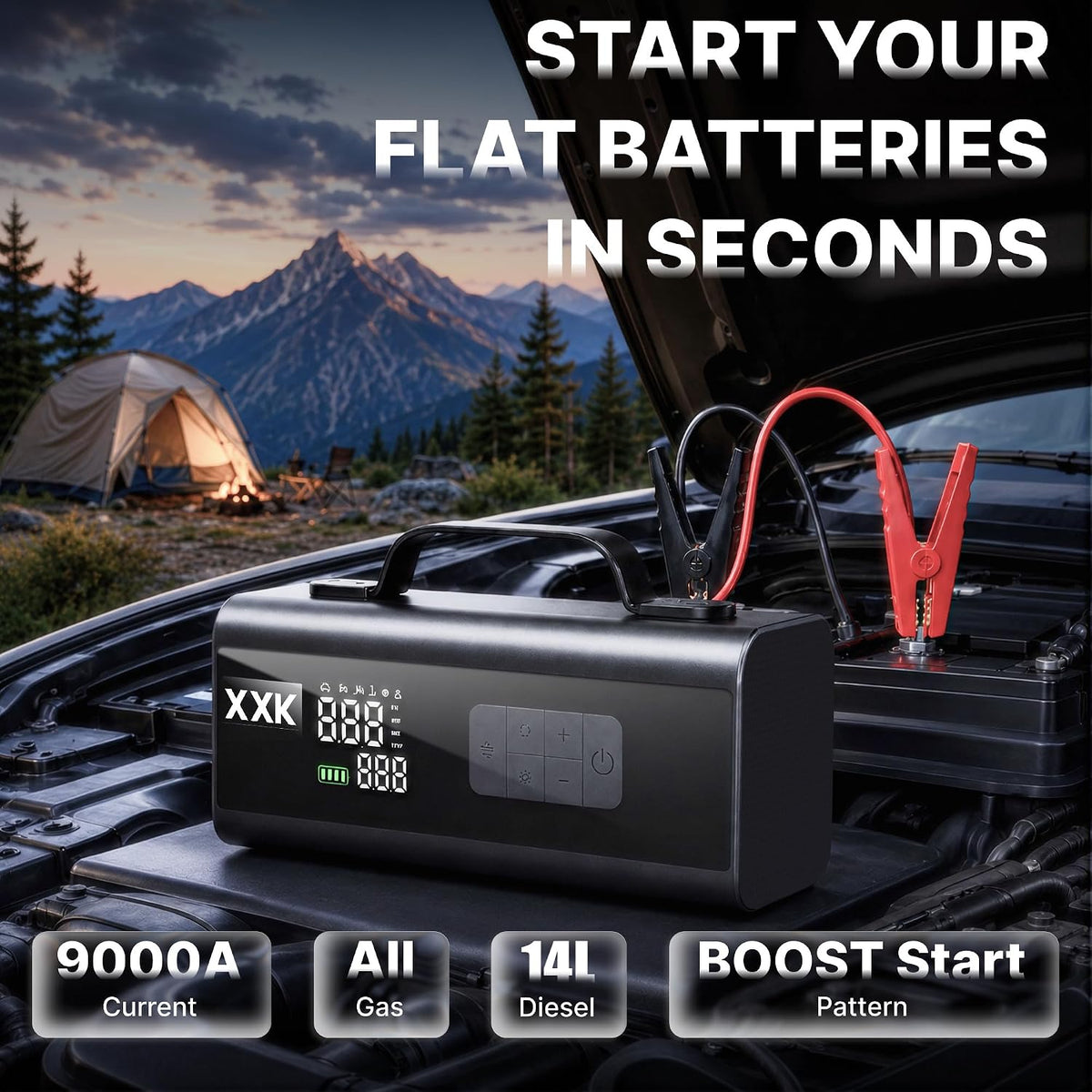 9000A Jump Starter with Air Compressor, 160PSI Portable Tire Inflator