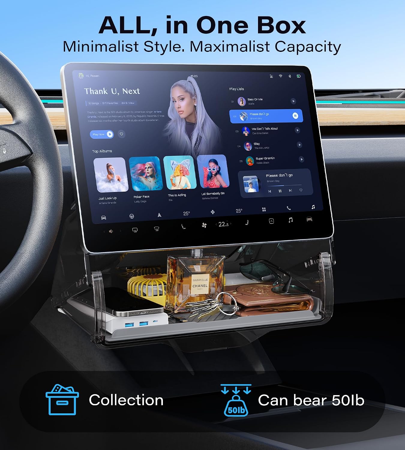 TAZENI Under Screen Storage Box Fit Model Y Juniper Model 3 Highland, Magnetic Hidden Privacy Storage for Model Y 3 Accessories, Center Console Organizer for Model Y 2019~2026 & Model 3 2016-2026