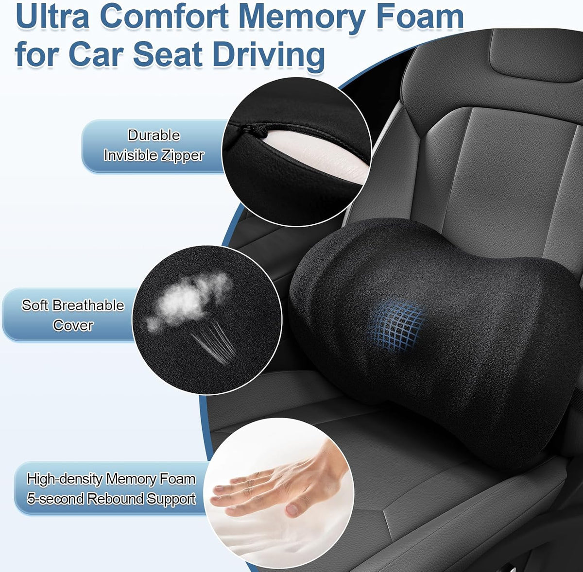 BYMECOST Lumbar Support Pillow for Car, Ergonomic Back Cushion