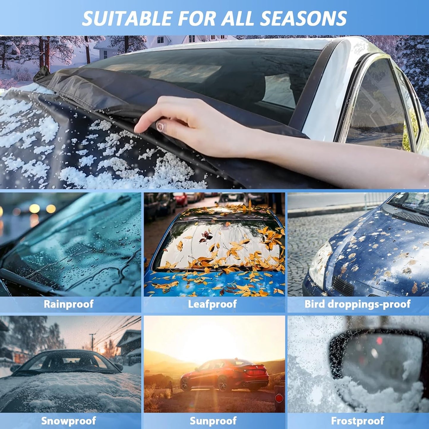 Windshield Snow Cover for Ford C-Max 2013-2018, Waterproof 2-Layer Oxford Fabric Winter Frost and Ice Removal with Side Mirror Covers, Winter Accessories Freeze Protector for Auto Car SUV