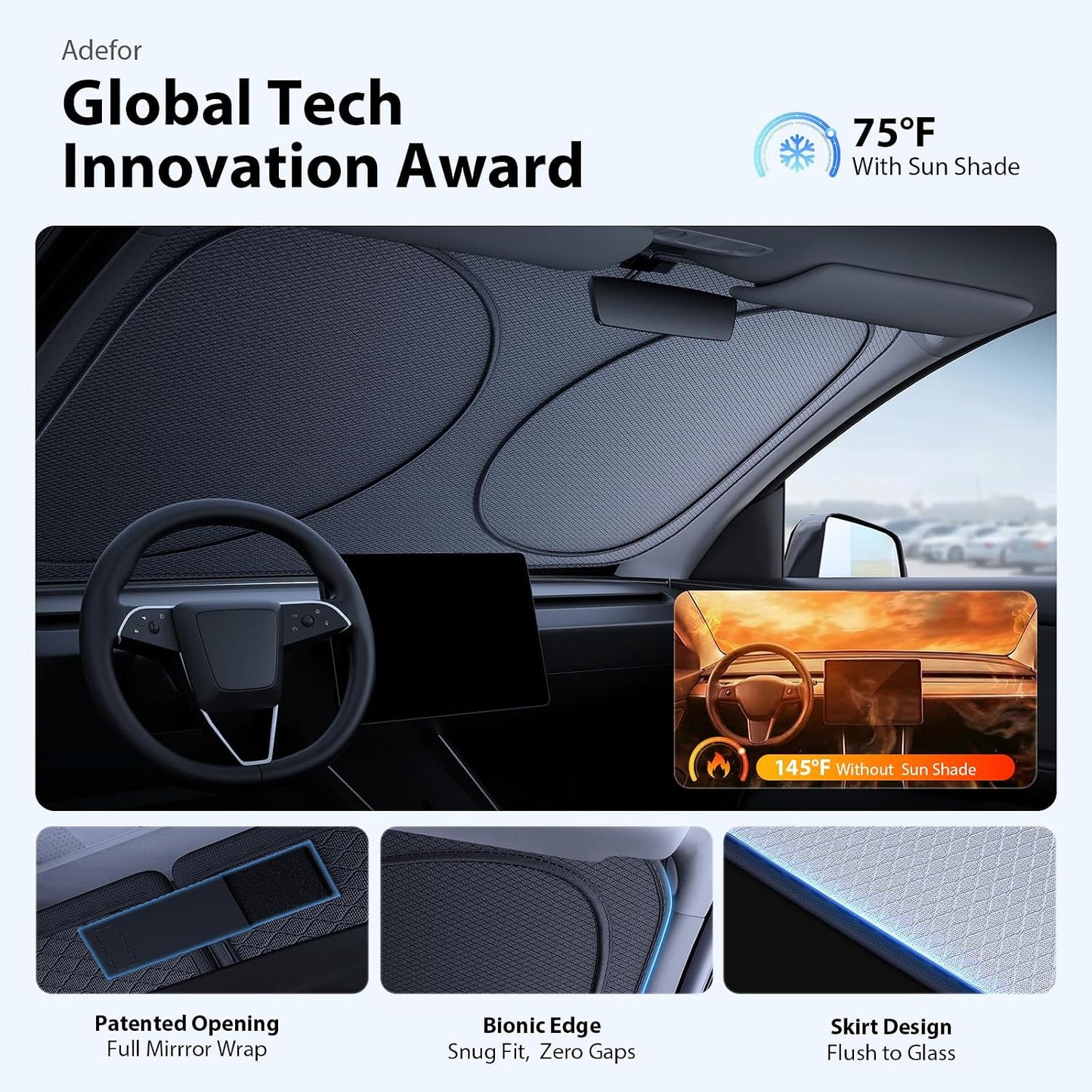 2026 Custom Fit Windshield Sunshade for Tesla Model Y, Superior UV & Heat Block, Cooling Fabric, Durable Foldable with Bag, Fits 2020-2026 Juniper
