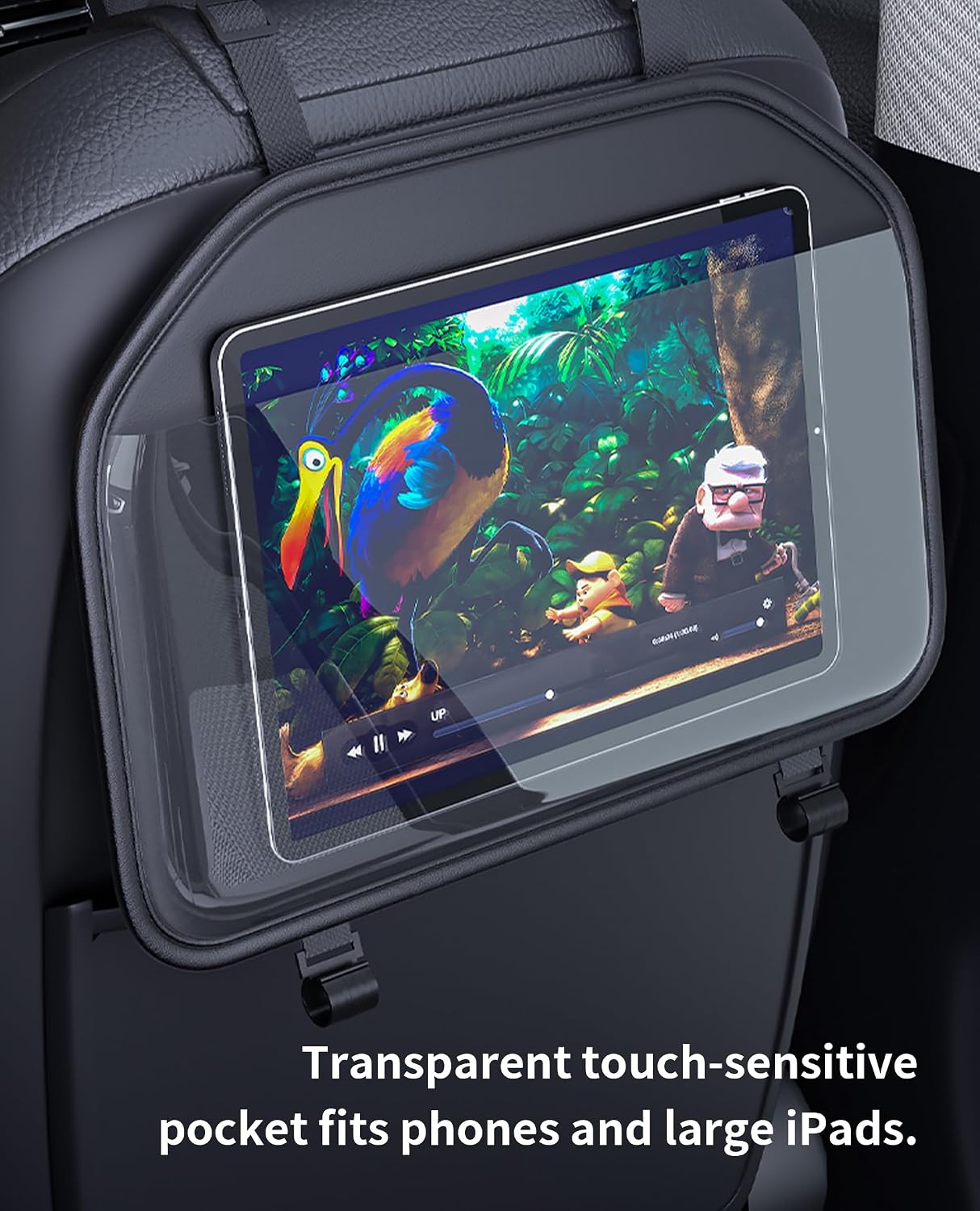 Car Tablet Holder, Backseat Headrest Mount for iPad, Adjustable Seat Organizer with Touch Screen Pocket & Storage Hooks, Fits 7-11 Inch Tablets, Kids Travel Accessory