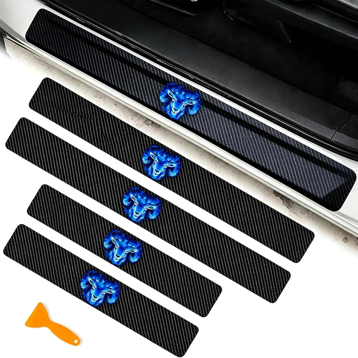 4Pcs Car Door Sill Protector fit for Dodge Challenger Reflective 4D Carbon Fiber Door Entry Guard Door Sill Scuff Plate Accessories