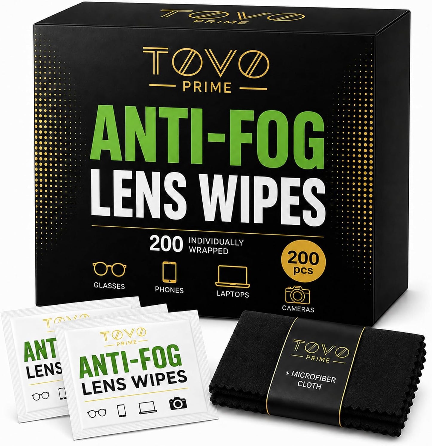 Lens Wipes for Eyeglasses, 200 Count Eye Glasses Cleaner Wipes, Pre-Moistened Individually Wrapped Glasses Cleaner Wipes, Anti Fog Streak-Free Lens Cleaning Wipes for Sunglasses & Screens