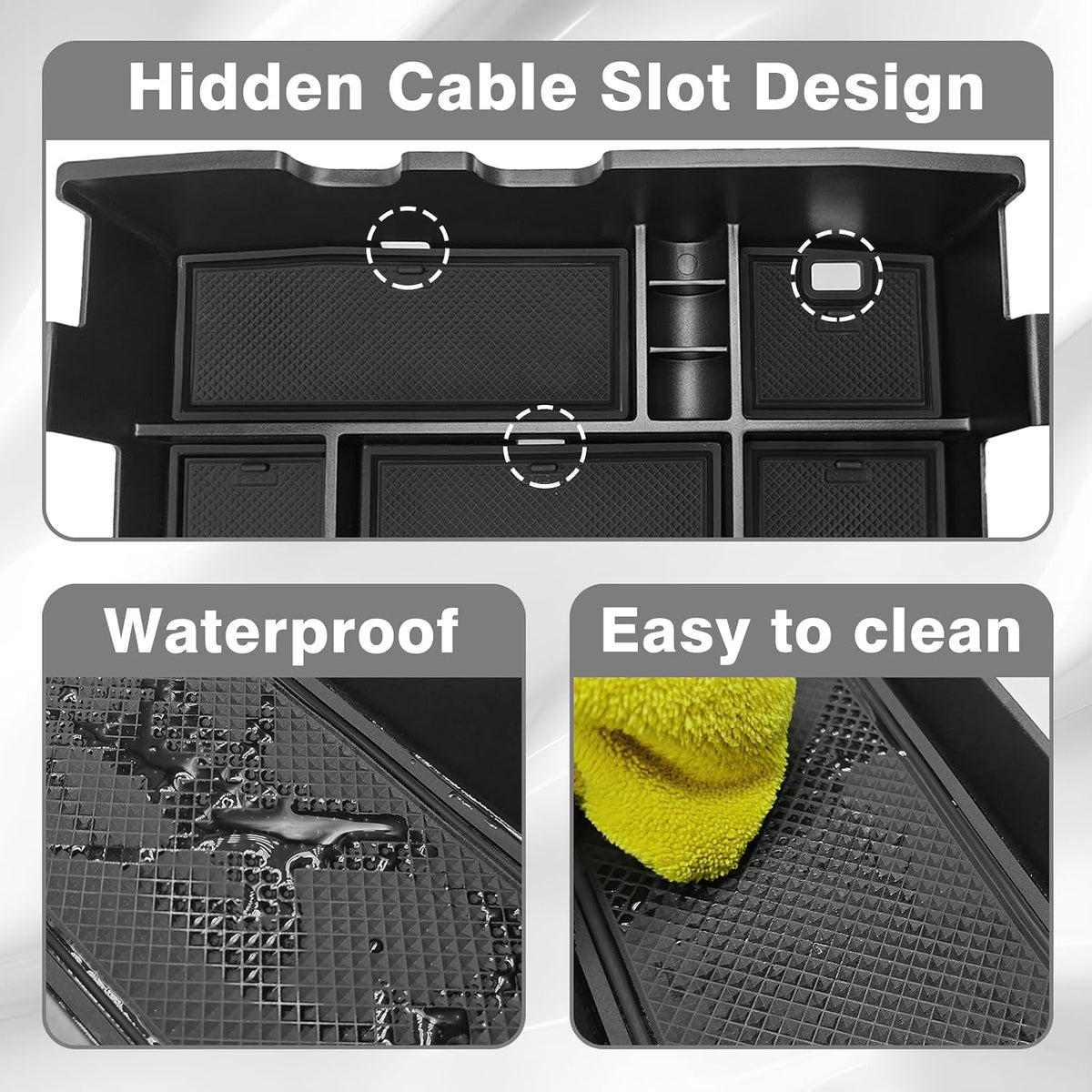 Muslogy Center Console Organizer Tray for 2023-2026 F250/F350/F450/F550 Super Duty Accessories Storage Box Divider, Fit for Ford OEM Tray, W/Black PVC Mats, Bucket Seats Only, Not for Work Surface