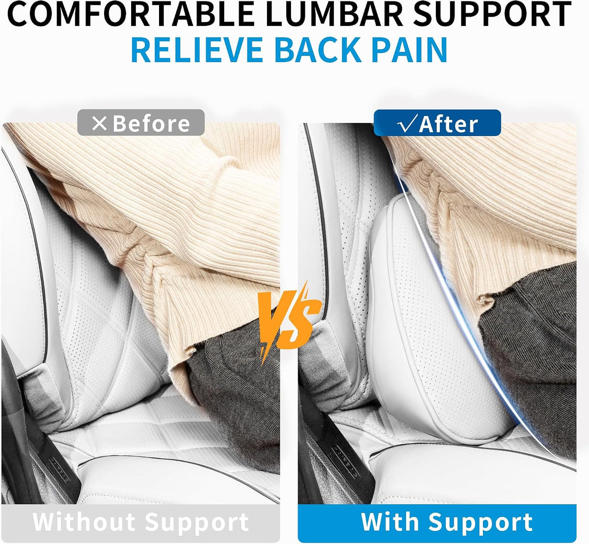 Lumbar Support Pillow for Car Seat, Office Chair, Off-White, 1PC