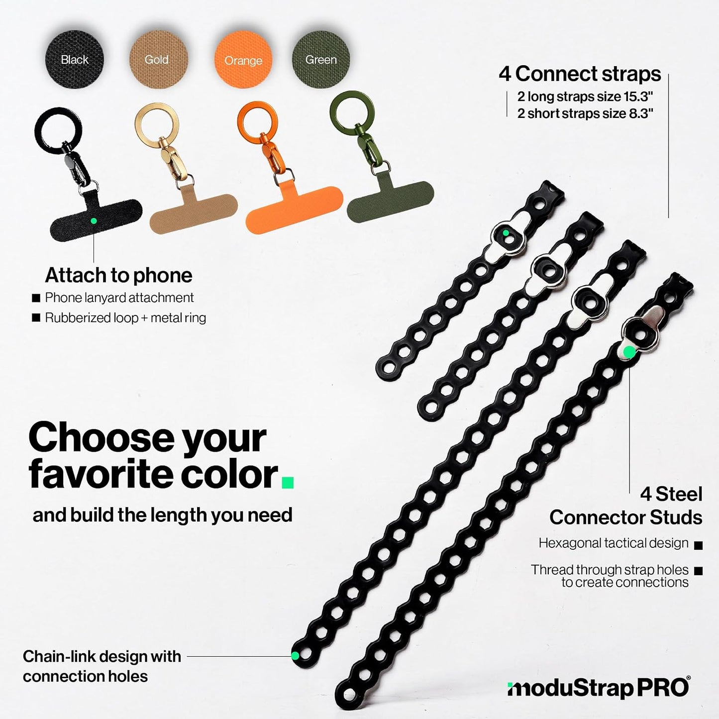 EDC Modular Strap System 5 Pack, Adjustable Silicone Gear Ties for Outdoor/Survival/Camping Strap EDC Carry