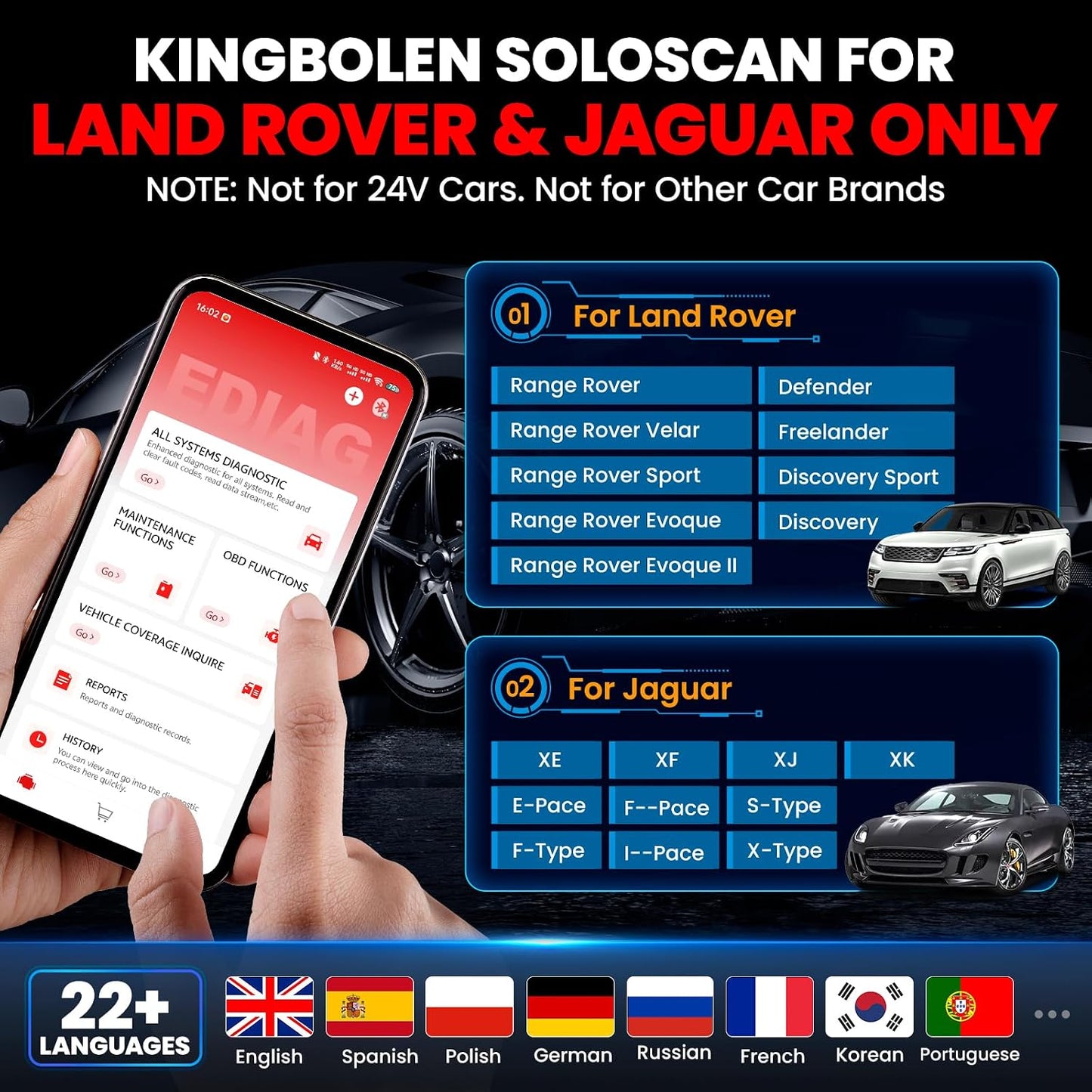 KINGBOLEN Soloscan for Land Rover Jaguar OBD2 Scanner Bluetooth, All Reset Service, Bidirectional Scan Tool for iOS & Android, Full System Car Diagnostic Scanner, No Subscriptions Lifetime Update