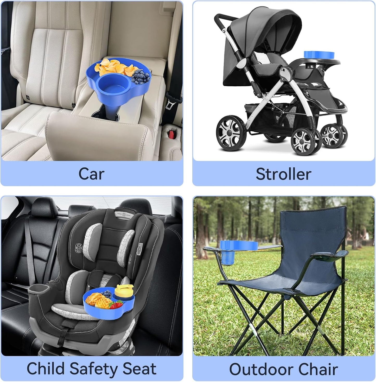 Car Seat Snack Tray for Kids: Kids Car Seat Tray with Cup Holder, Toddlers Road Trip Essential, Travel Snacks Food Plate for Stroller, Boosters with a Cup Holder 1PCS (Blue)