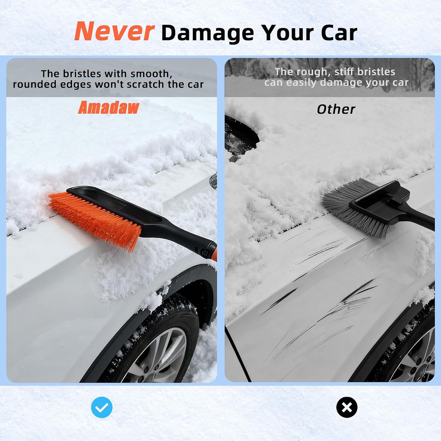 27" 2-in-1 Snow Brush and Ice Scrapers for Car Windshield [Military-Grade Rugged Durability] Removable for Easy Storage, Suitable for Sedans, SUVs and Trucks（Orange）