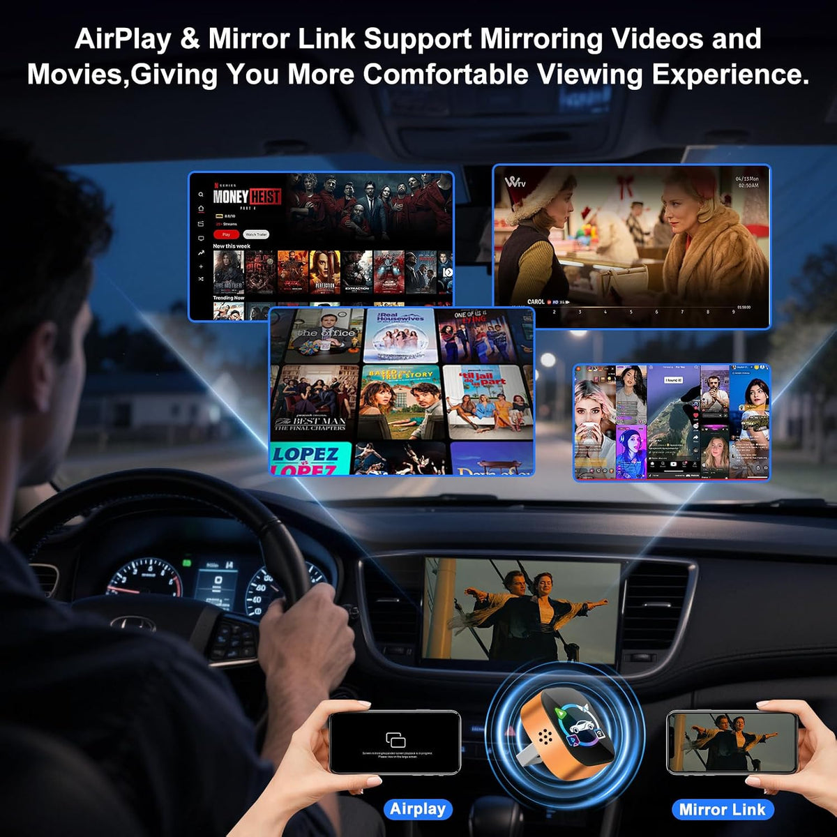 4 in 1 Wireless CarPlay Adapter, Cars Screen Mirroring Play Adapter Device
