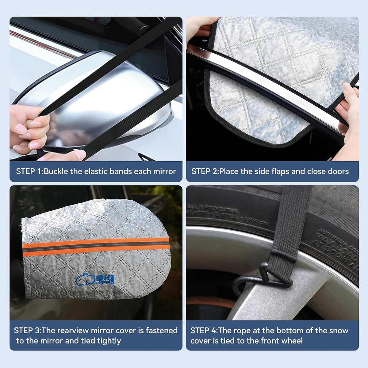 Big Hippo Thickened Car Windshield Cover for Ice and Snow,Sunshade. All-Weather Windproof Frost Protector to Save Morning Scrape Time, Fits Large SUVs & Pickup Trucks (70.86"x42.5"/Silver)