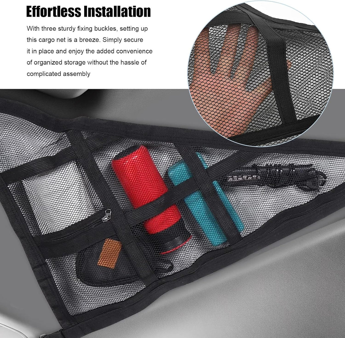 Car Ceiling Cargo Net, Double-Layer Roof Storage Organizer for 3-Handle and 4-Handle Vehicles, Ideal for Road Trips and Camping