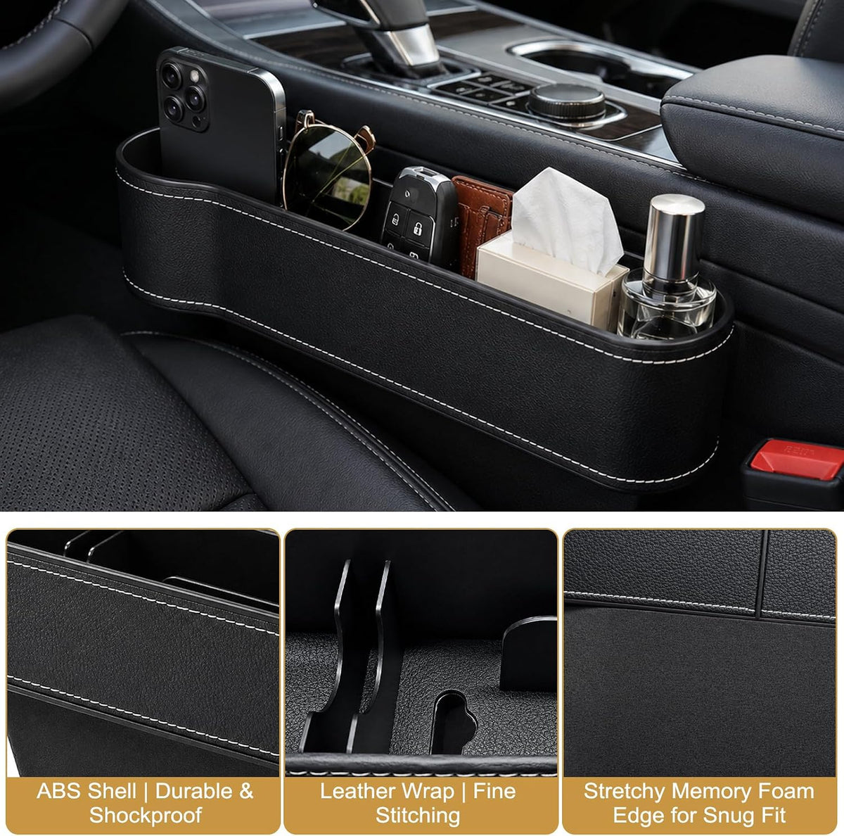 Car Seat Gap Filler Organizer, Car Console Organizer with Cup Holder, Black