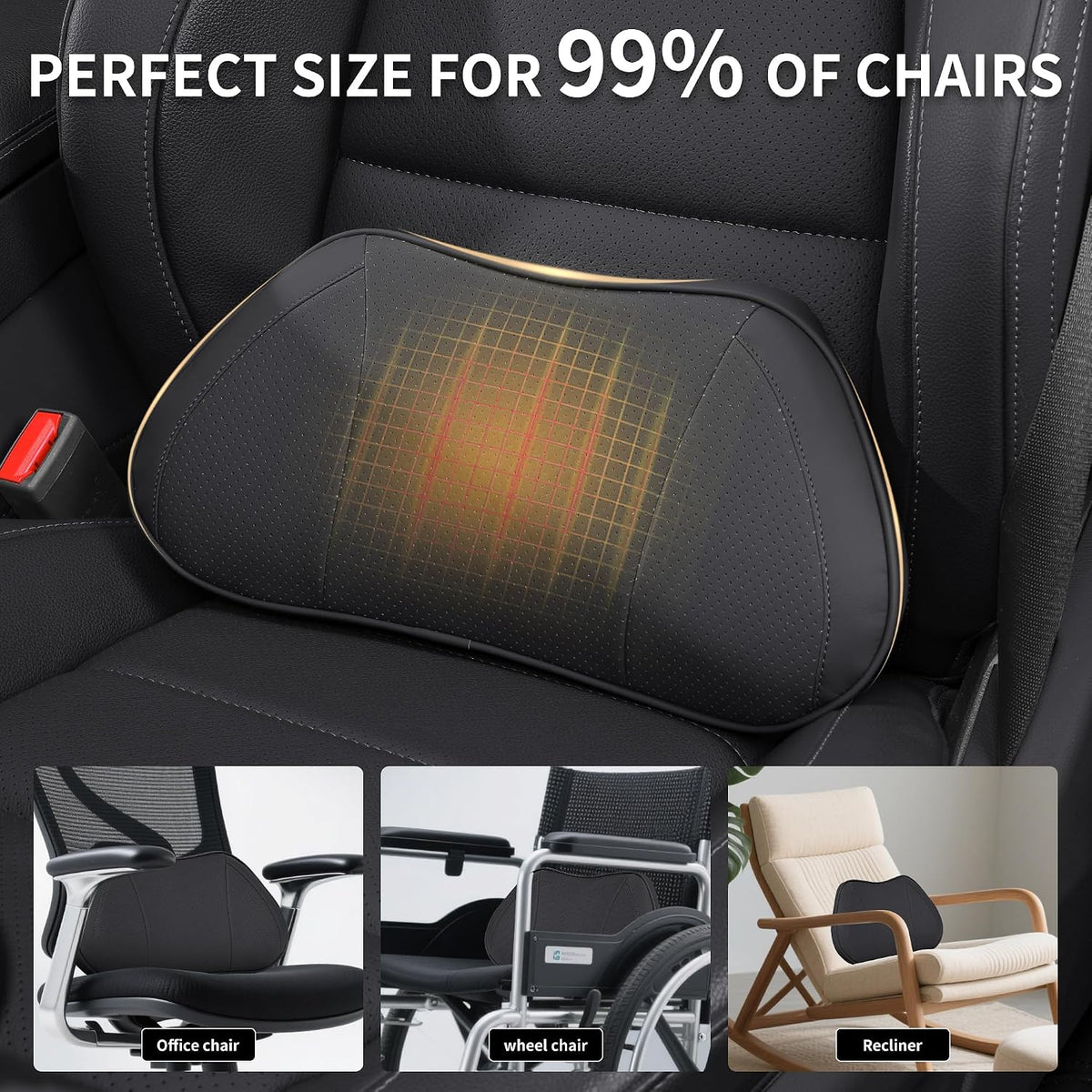 Car Lumbar Support Pillow for Driving Seat, Black, 1 Pack