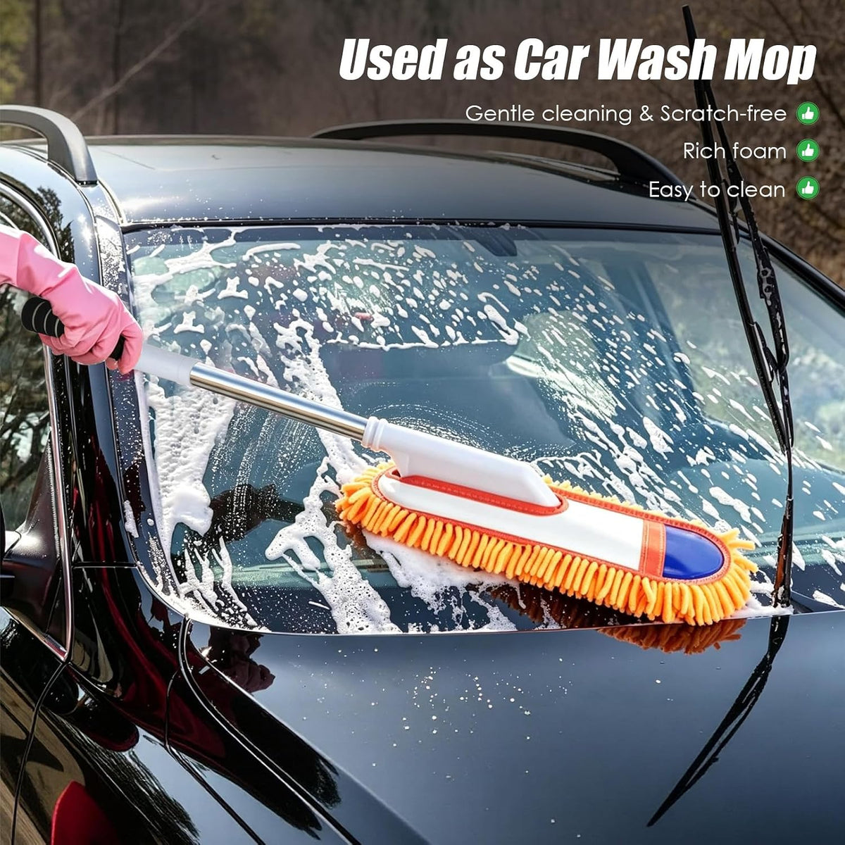 Chenille Car Duster Exterior with Detail Brush and Microfiber Towel