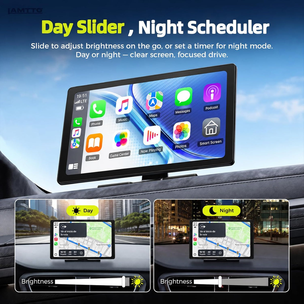 LAMTTO 10.1" Wireless CarPlay & Android Auto Screen for Car