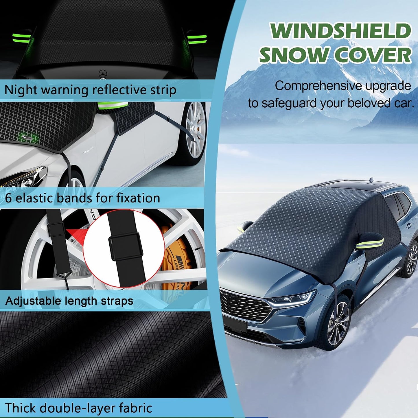 Car Windshield Cover for Ice and Snow - Universal Windshield Snow Cover with Side Window and Rearview Mirror Protector, Durable Magnetic Winter Frost Hail Guard, Suitable for Most Cars,SUV,Truck