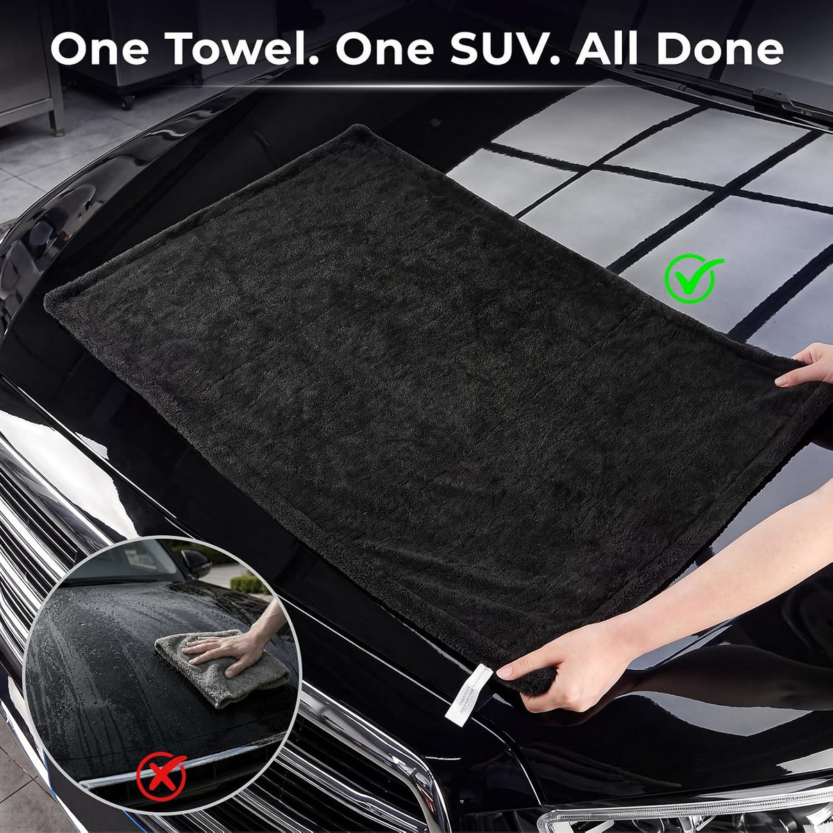 Luxlyra 2 Pack 1300 GSM Car Drying Towels,36" x 24" Large Size,Black