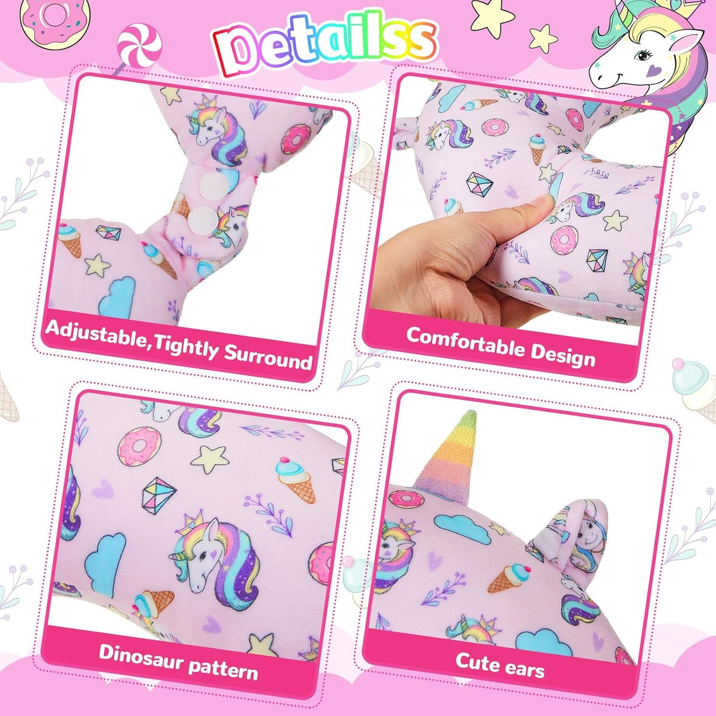 Thyle 2 Set Unicorn Neck Travel Pillow for Kids and Eye Mask Lightweight Travelling Sleeping Pillow Set for Airplane, Car, Train, Bus and Home Use Support Blindfolds