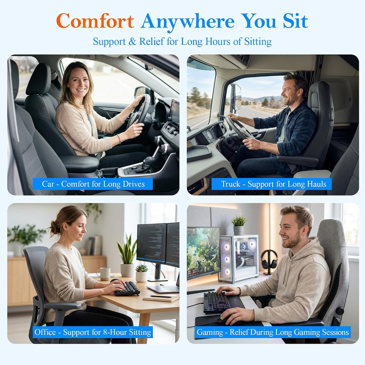 Car Seat Cushion for Driving, Wedge Driver Seat Cushion for Car | Memory Foam Car Seat Cushion for Long Driving, Car Cushion for Height, Non-Slip Base for Driver, Trucks, Office Chairs, Black