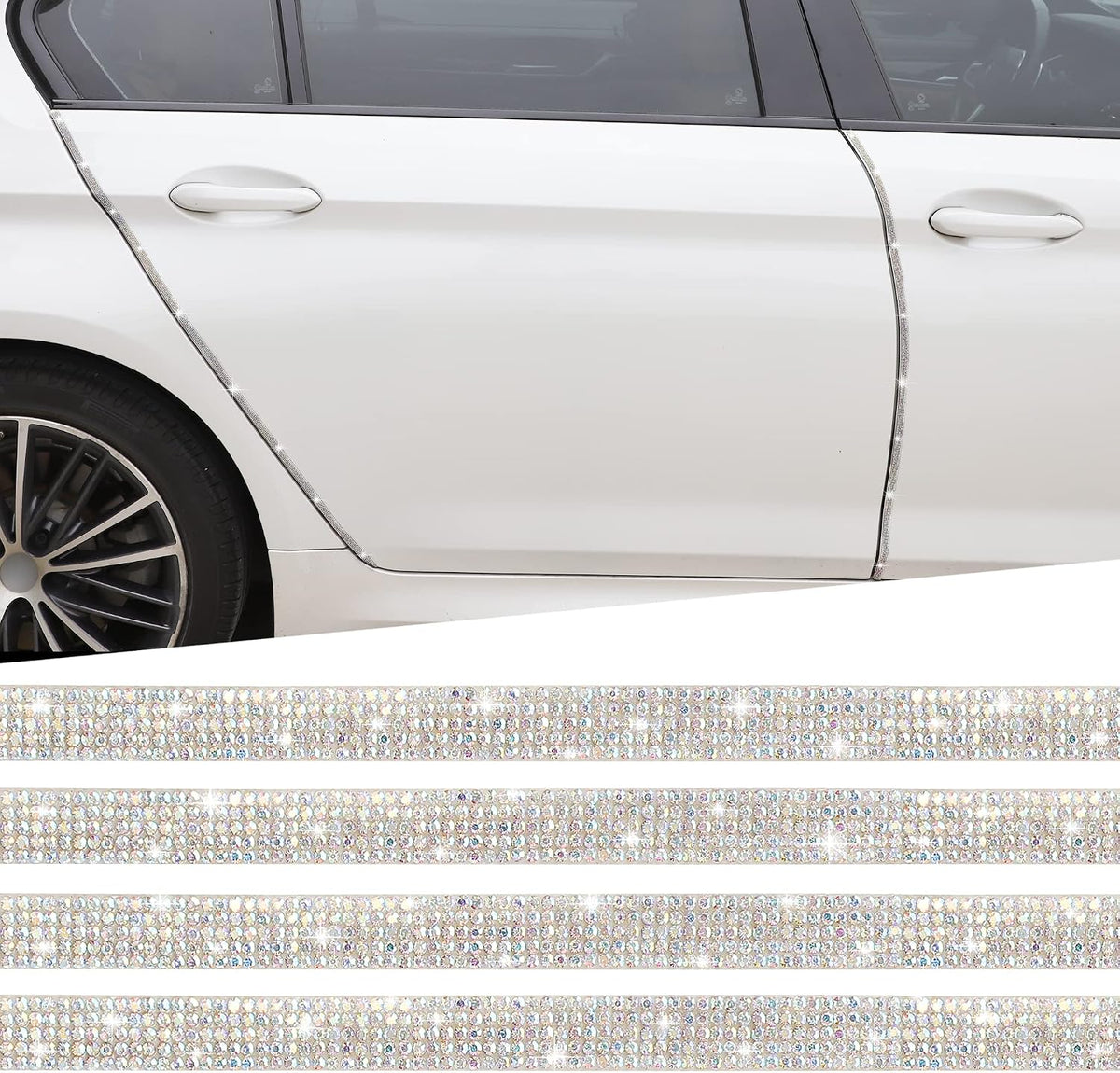 TOMALL Bling Car Door Guard Crash Bumper Crystal Anti-Scratch Strip Sticker Crystals Car Door Bumper Protector Accessory DIY for Interior and Exterior Decoration Styling Accessories AB White