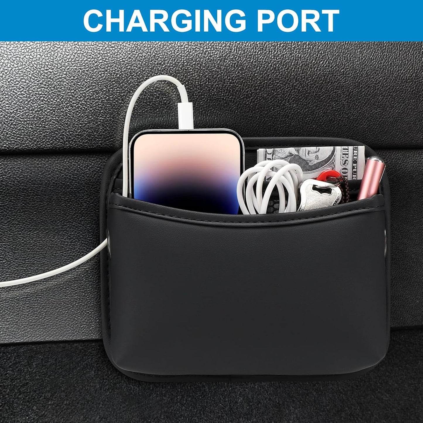 Accmor Car Seat Side Pocket Organizer, PU Leather Pouch Bag for Car Seat, Door, Window, Console, Registration Wallet Cards Trash Phone Sunglasses Holder Pocket for Auto